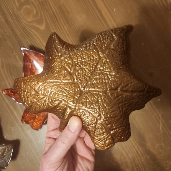 Lot Of 4 Maple Leaves Art Glass Candy Dish Container Fall Autumn 8" Coin Dish - Picture 13 of 13